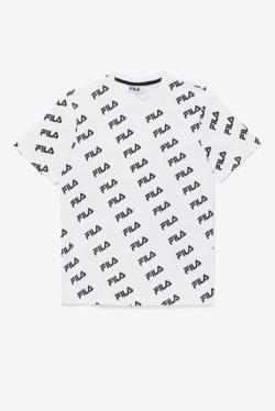 White / Black Men's Fila Diagonal Logo Tee T Shirts | Fila802DC