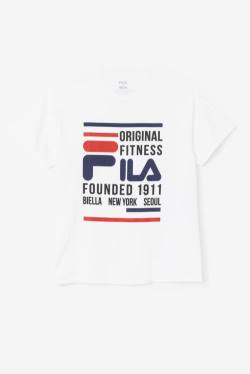 White / Navy / Red Men's Fila Original Fitness Tee T Shirts | Fila721KN